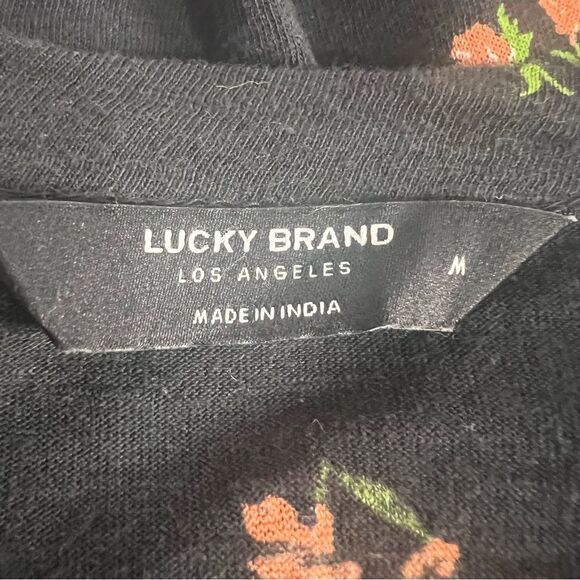 Lucky Brand Floral Peasant Top Womens Medium Embroidered V-Neck Button Front - Picture 5 of 8